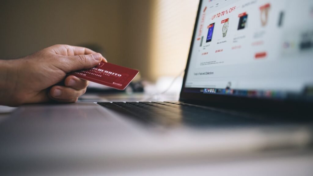 Online shopping on a laptop