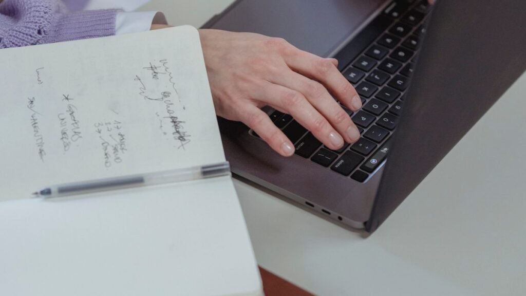 Writing SEO content at a desk