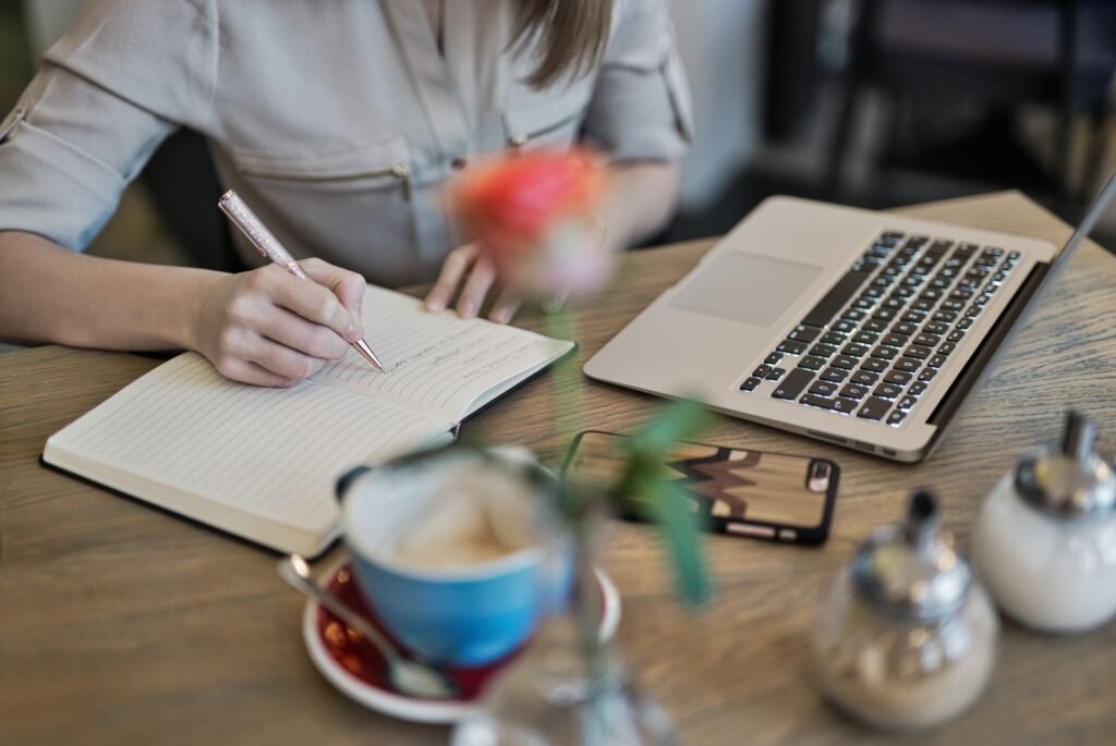 Content writer drafting a treatment guide blog post for seo content beauty wellness singapore