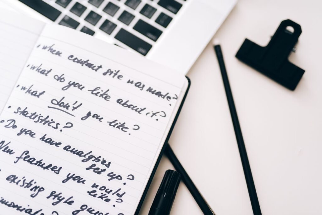 Open notebook with content planning notes representing seo content strategy construction singapore