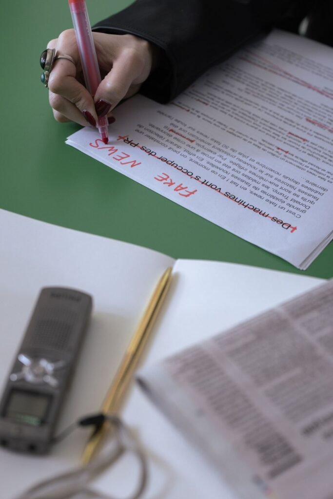 Hand correcting text on a document representing common seo mistakes construction singapore firms make