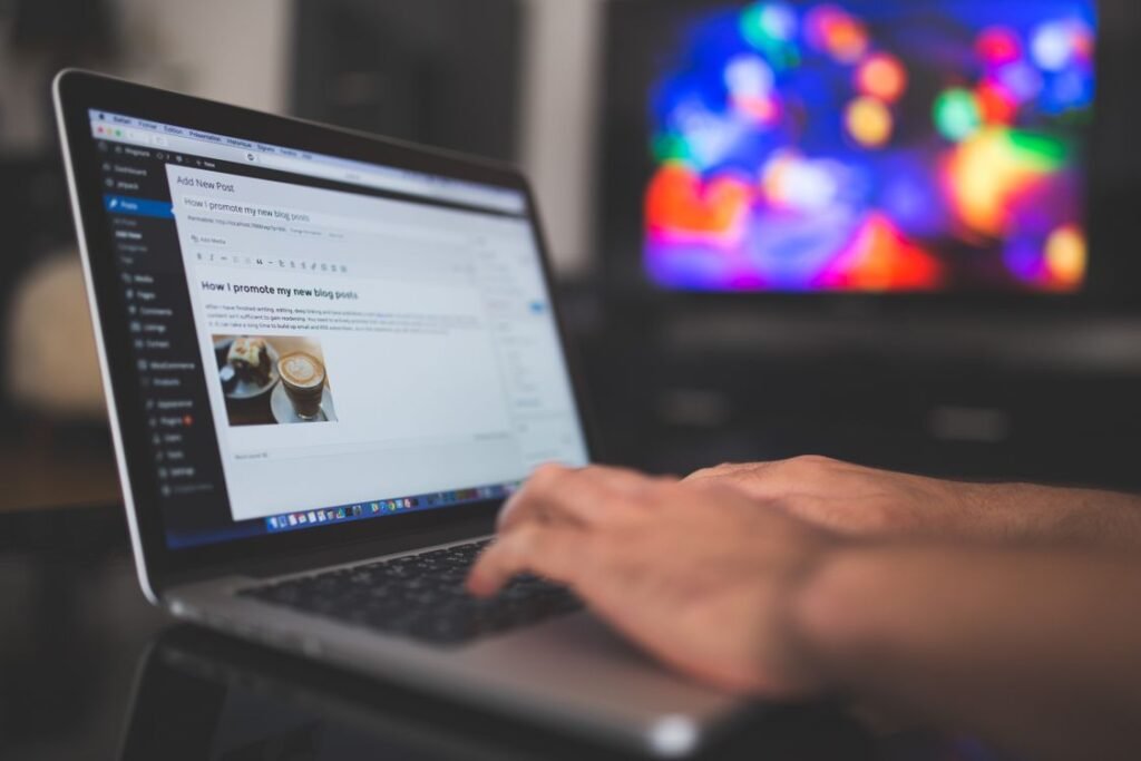 Small business owner following a WordPress blog post SEO Singapore checklist while writing an article