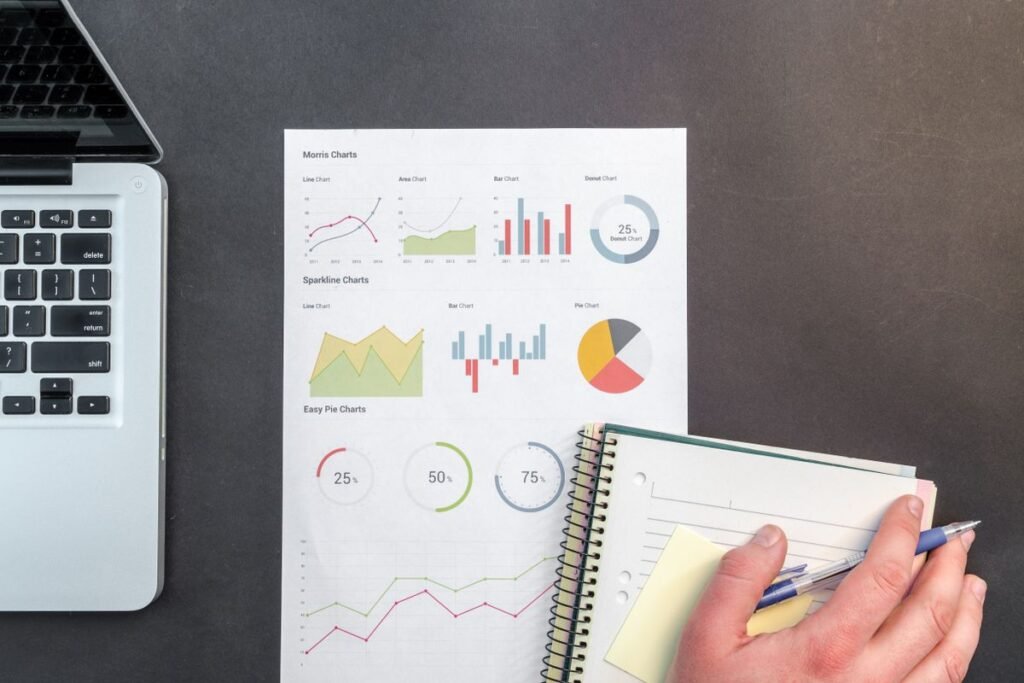 Charts and a notebook of audit steps, as used when working with a backlink analysis tool