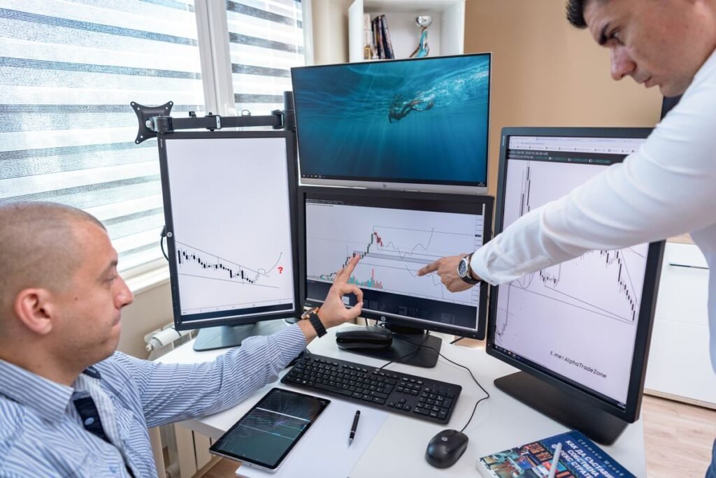 An analyst reviewing monitoring charts on screen as part of backlinks management