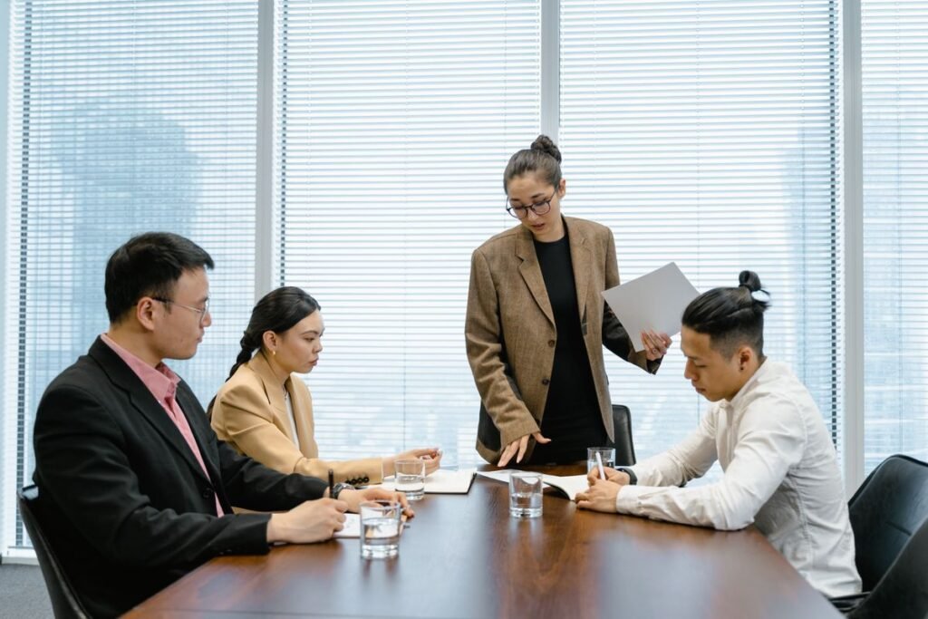 A review session during an seo consulting for ecommerce engagement with a decision document and a store category page on screen