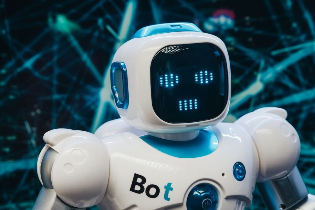 Toy robot labelled Bot representing an automated backlink maker tool